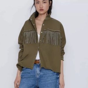 Zara Fringe Jacket - Olive